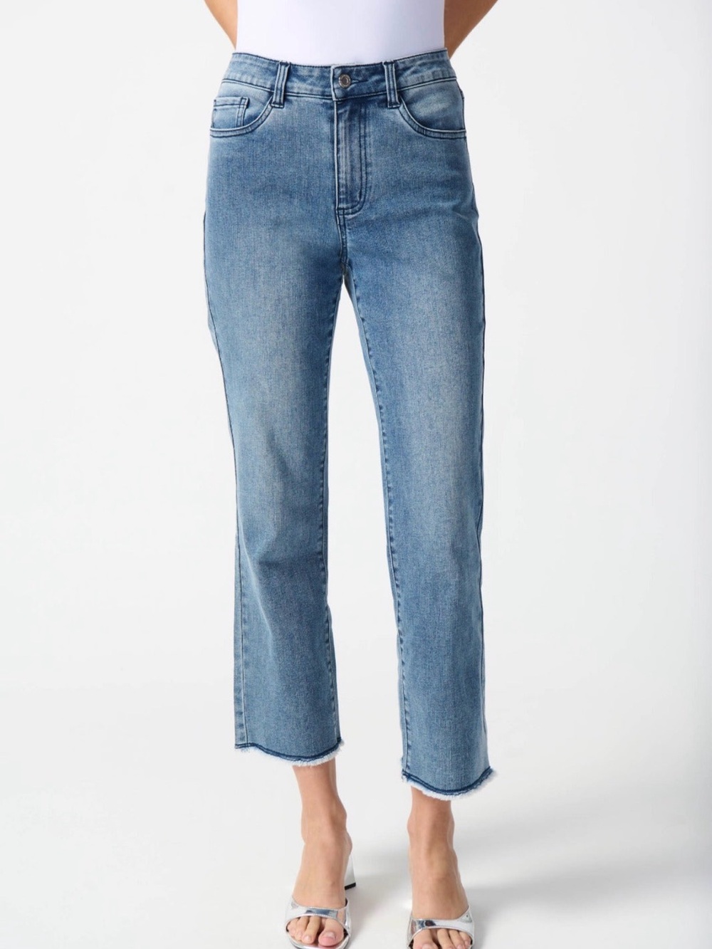 Joseph Ribkoff Denim Cropped Frayed Hem Straight Jeans 12 x 27